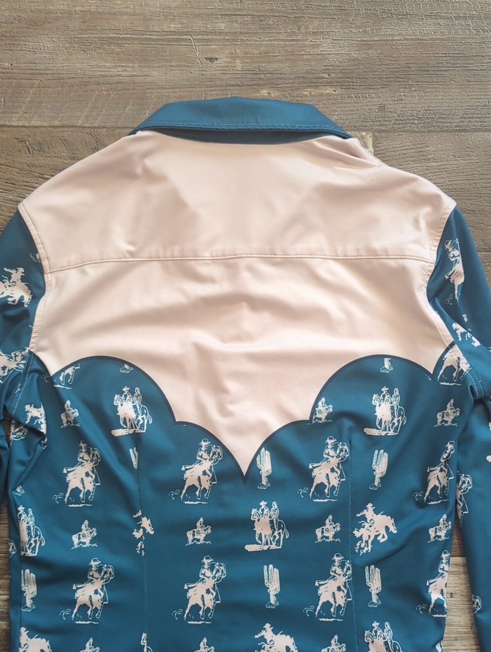 RANCH DRESS'N Fallon Taylor "Buckaroo" Turquoise & White Rodeo Performshirt sz S - Picture 9 of 14